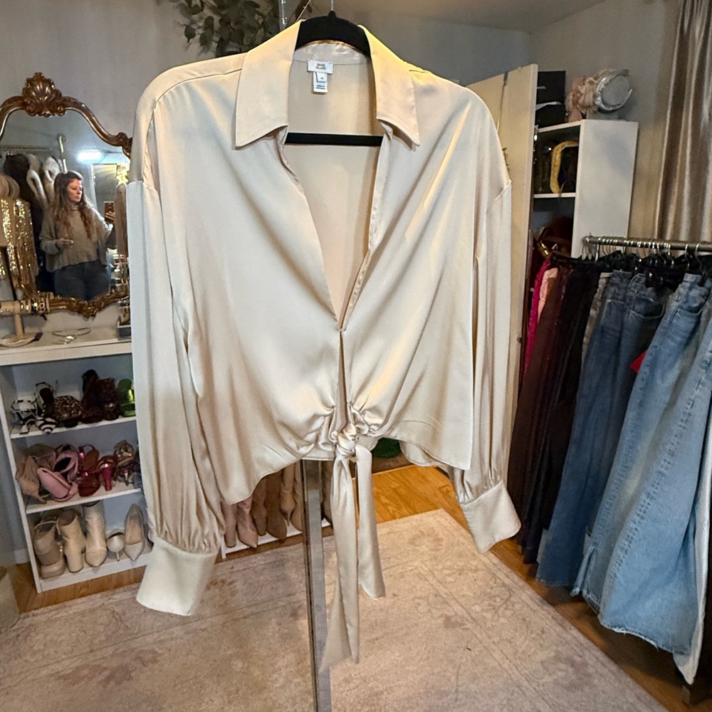 River Island Cream Tie-Front Blouse